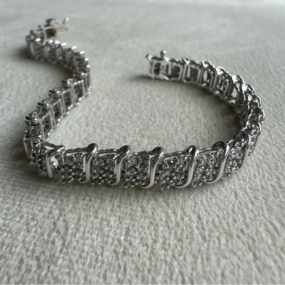 10K White Gold Diamond Bracelet | 2 CTW | 7” | 11.7g | Zales - Picture 12 of 13